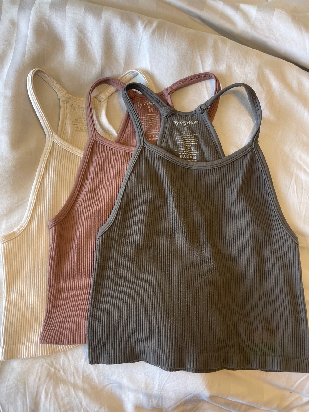 VGUC By Together Ribbed Racerback Tank Trio - Grey, Mauve, White ~ M/L